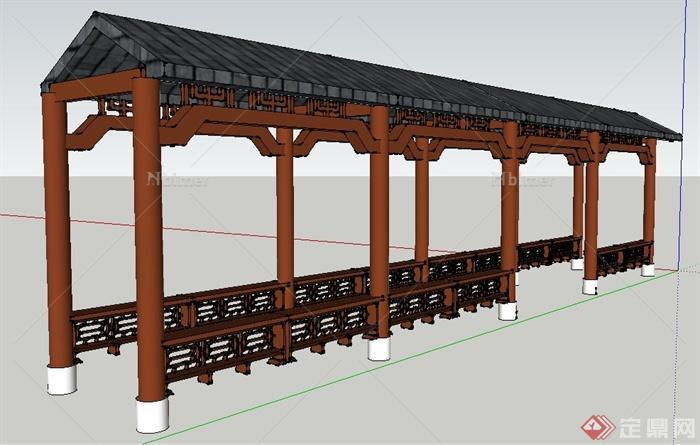 现代中式风格景观长廊设计su模型