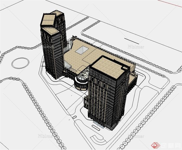 新古典风格高层商业楼住宅建筑楼设计SU模型[原创