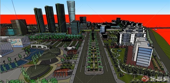 某城市商业片区综合建筑设计SU模型