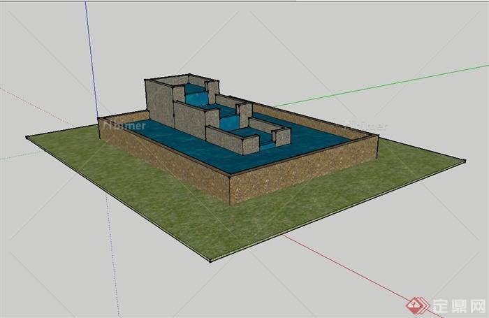 某现代风格详细精致水池景观设计SU模型[原创]