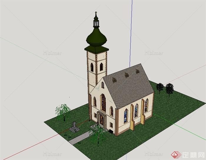 某英式风格精致完整教堂建筑设计su模型[原创]