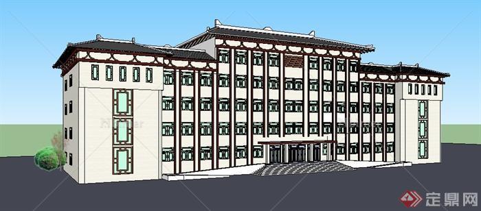 新中式五层办公楼建筑设计su模型[原创]