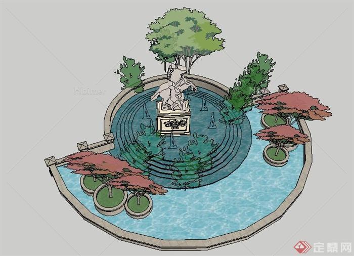 某现代雕塑水池景观设计su模型