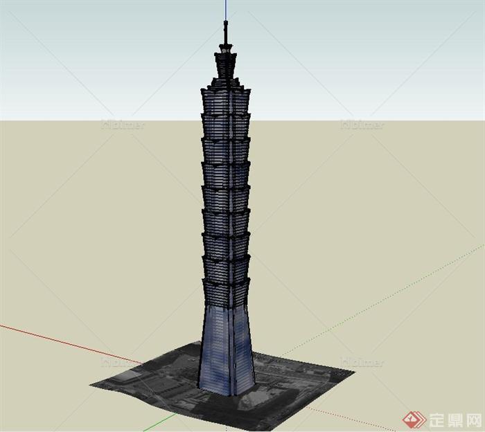 某高层中式塔楼建筑设计SU模型