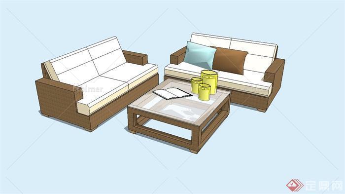 某现代沙发茶几组合设计su模型
