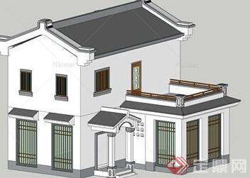 一个新中式小别墅建筑设计SU模型素材