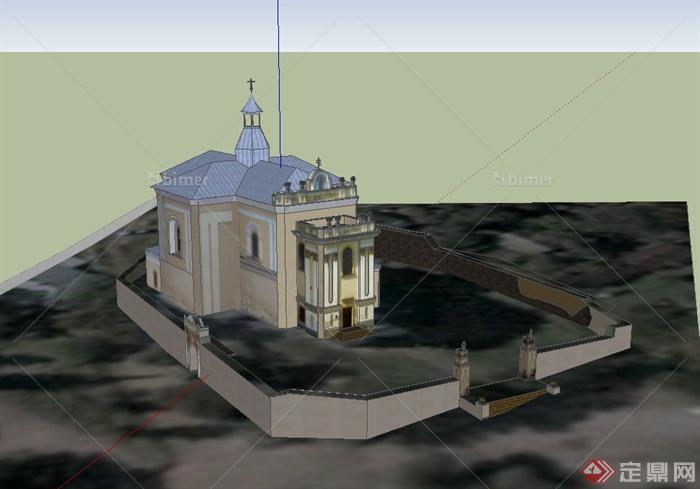 某古典欧式基督教堂建筑设计SU模型