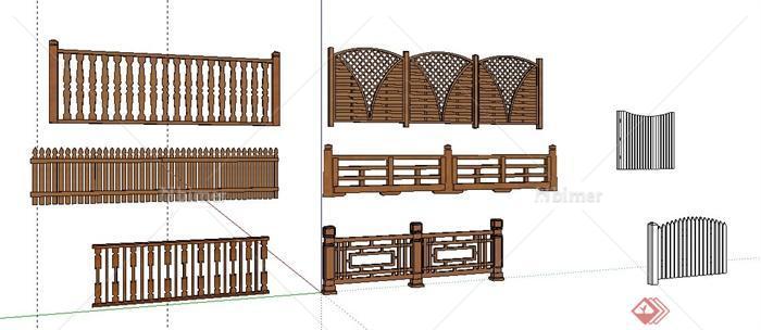 8款木质栏杆围栏su模型[原创]