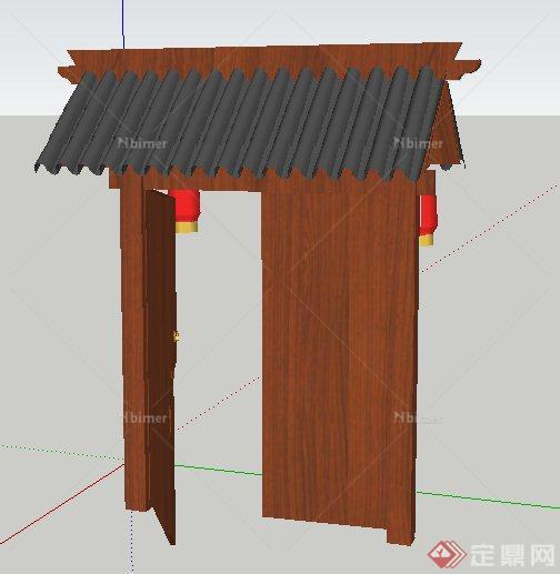 现代中式民居木制大门su模型