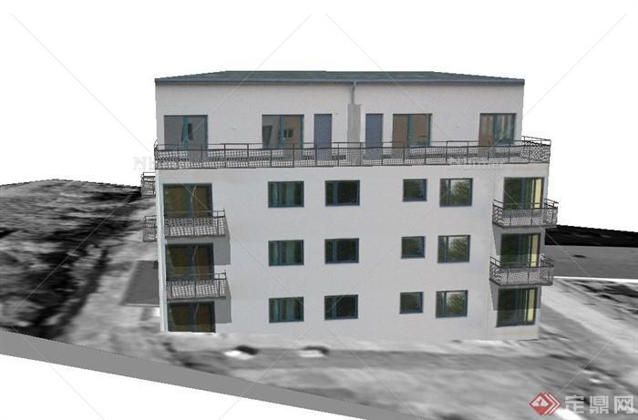 两栋员工宿舍建筑设计SU模型