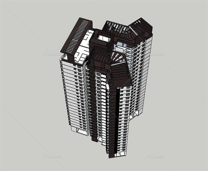 5款现代风格高层住宅楼建筑设计SU模型[原创]