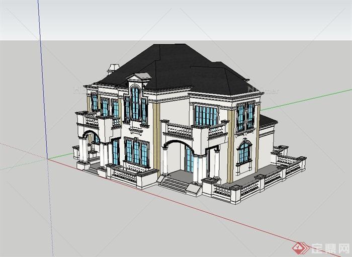 某法式黑顶别墅建筑设计su模型[原创]