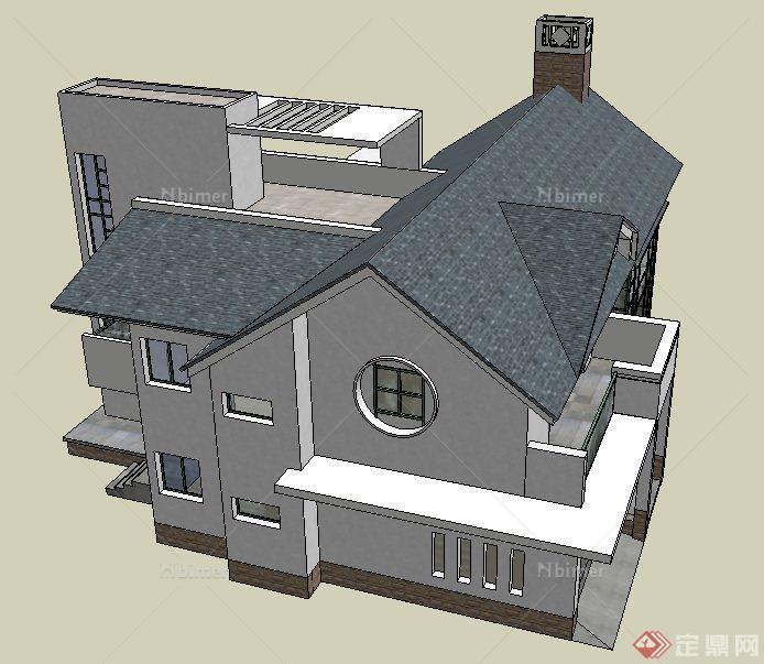 现代中式风格某别墅住宅建筑设计su模型