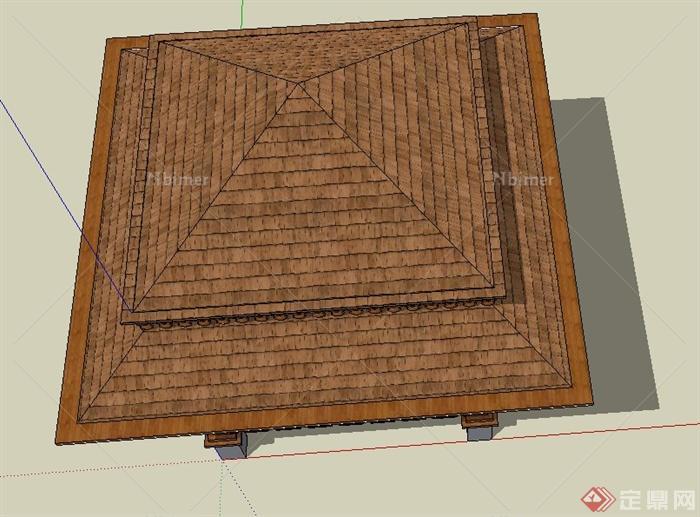 古典中式木质重檐四角亭设计SU模型