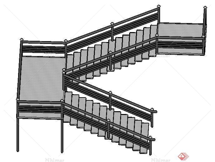 简约铁质转折楼梯设计su模型[原创]