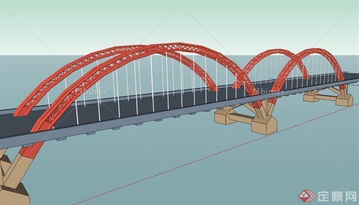 现代拱形镂空桥梁设计SU模型