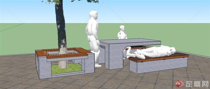 某现代树池设计su模型（含人物、桌凳设计）[原创