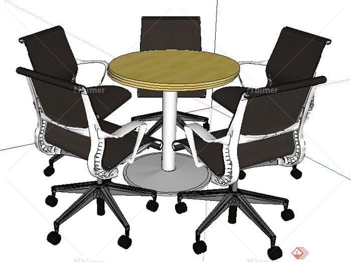 现代风格五人座办公洽谈桌椅su模型