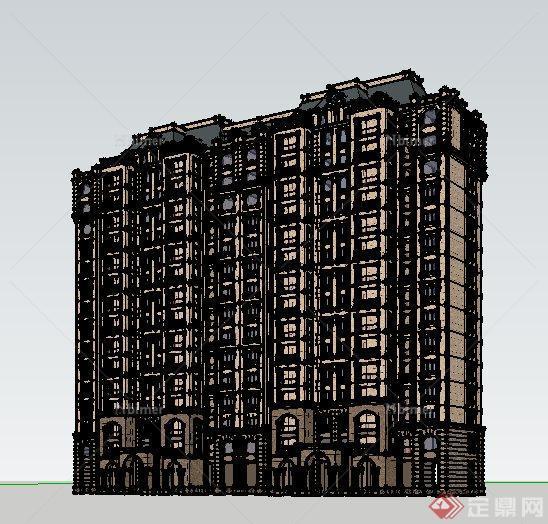 法式古典风格住宅公寓建筑设计su模型[原创]