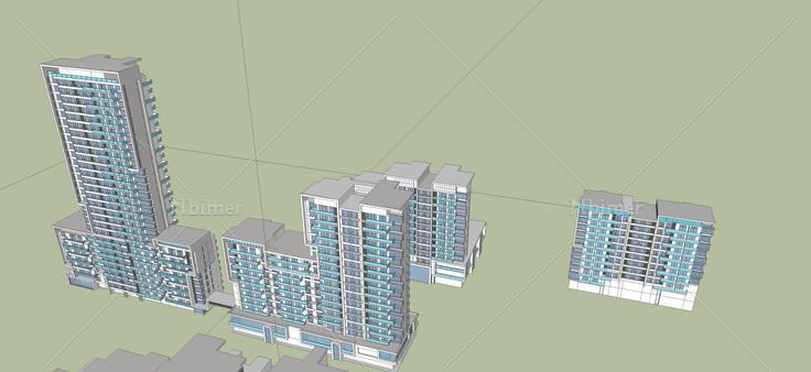 现代风格  高层住宅群(92572)su模型下载