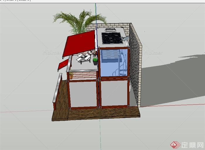 现代风格集装箱私人别墅建筑设计SU模型[原创]