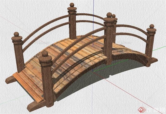 现代中式木制小拱桥su模型