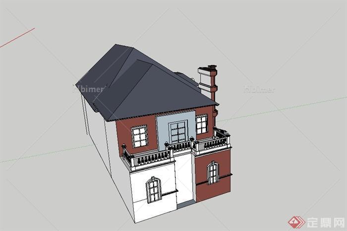 某欧式风格简单的多层别墅建筑设计su模型[原创]