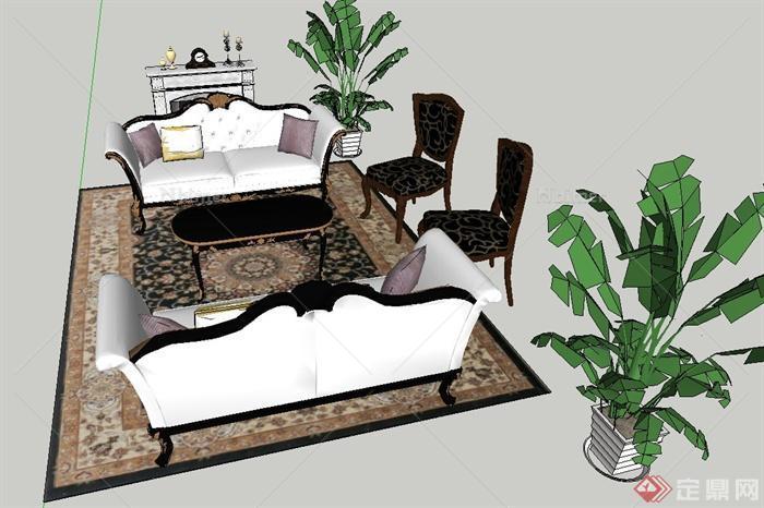 某欧式风格客厅沙发、茶几组合设计SU模型