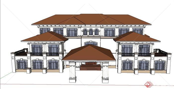 地中海风格三层别墅建筑设计SketchUp模型[原创]