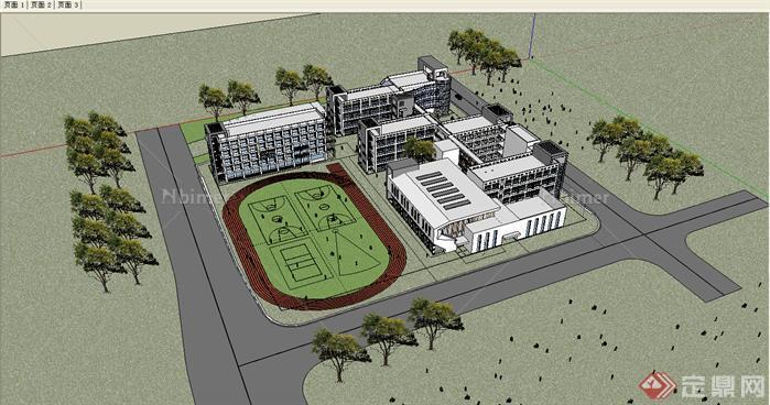 某现代风格中小型校园建筑规划设计SU模型