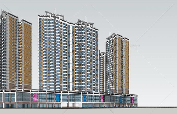 现代高层商业住宅楼(46576)su模型下载