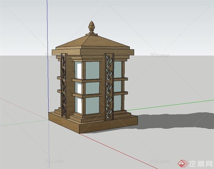 现代中式风格木质景观灯柱设计su模型[原创]