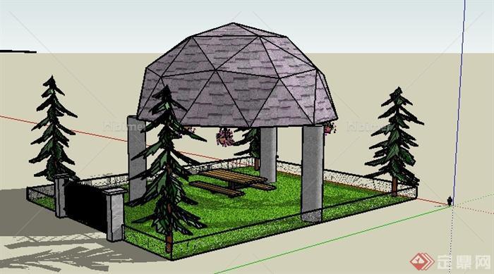 某园林景观球形顶凉亭景观SU模型