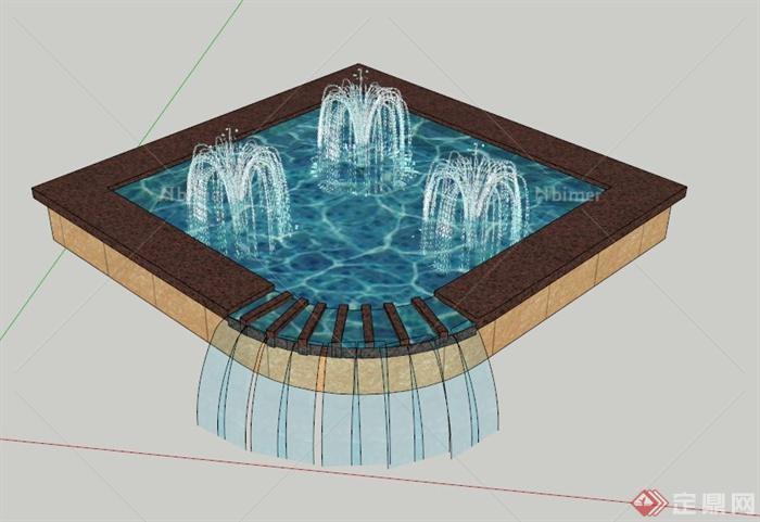 小型喷泉池设计SU模型