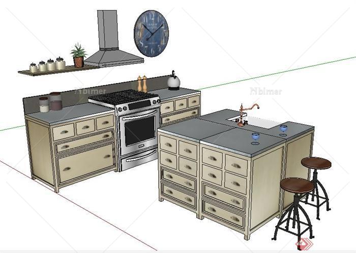 现代风格浅色整体橱柜设计su模型