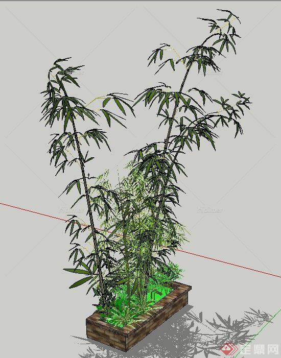 木质方形种植池与竹子设计SU模型