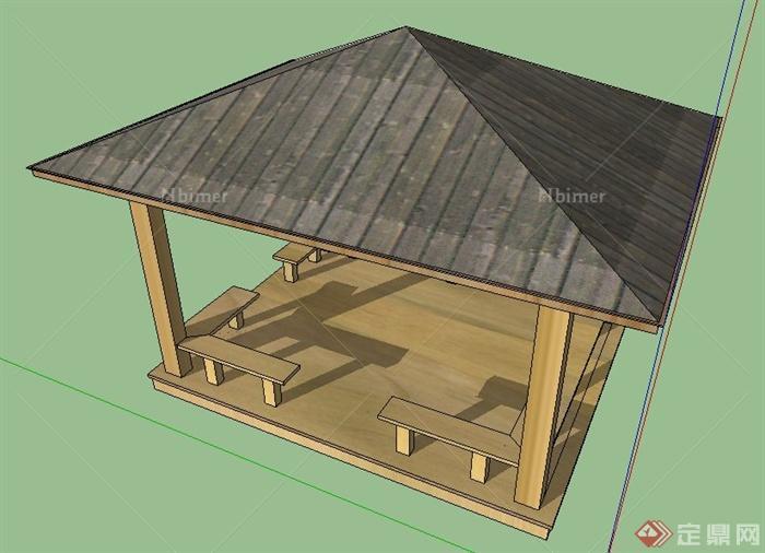 园林景观木制凉亭设计su模型