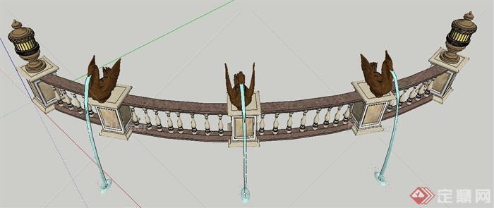 欧式风格雕塑喷水栏杆su模型