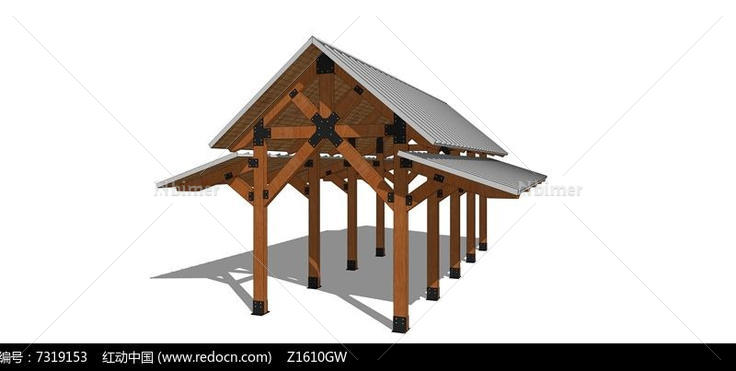 中式木制亭子的SU模型