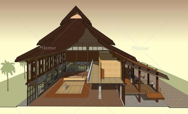 欧式风格木制酒店建筑sketchup模型