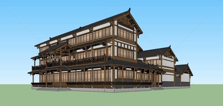 中式古建商业楼(76525)su模型下载