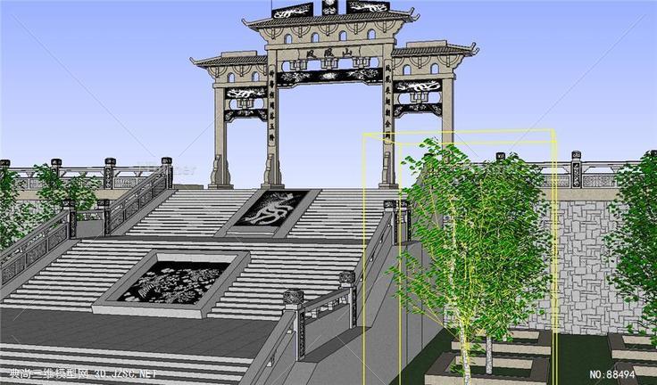 古建筑AutoSave凤凰山门带树字1tt