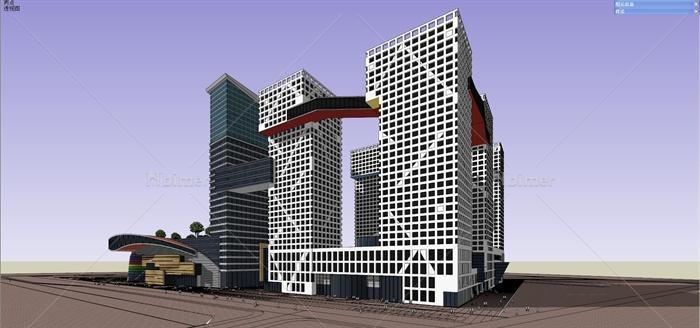 现代风格高层商业综合体建筑设计su精品模型[原创