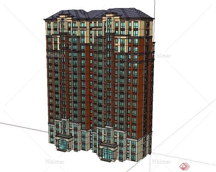 某欧式风格绿城风格高层住宅建筑楼设计su模型[原