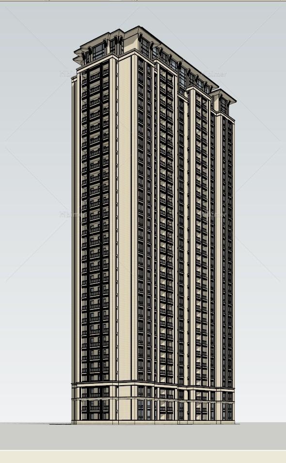 某新古典高层住宅公寓建筑设计SU模型[原创]