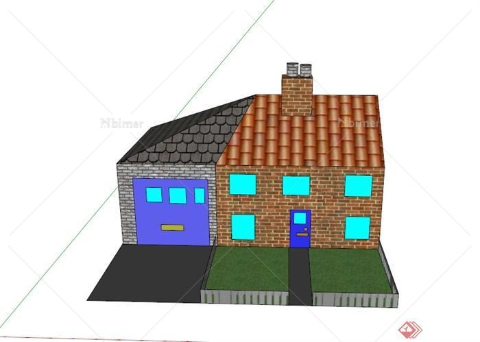 某欧式一层乡村住宅小屋建筑设计SU模型