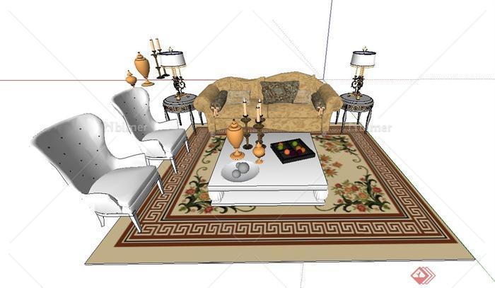 欧式风格室内沙发茶几组合设计SU模型