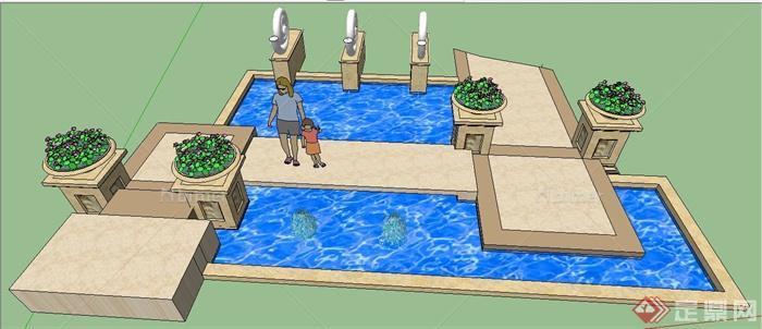 现代跌水景观水池设计su模型