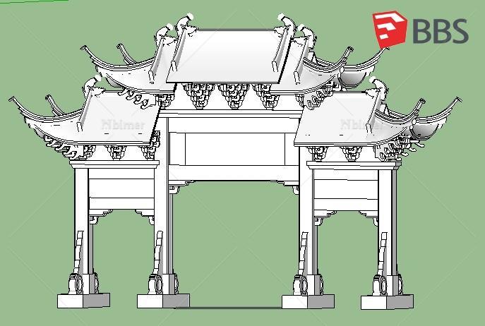 提供一个古建牌坊SketchUp模型下载分享