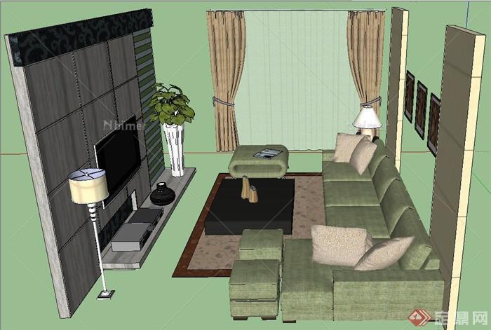 现代室内客厅家装设计SU模型